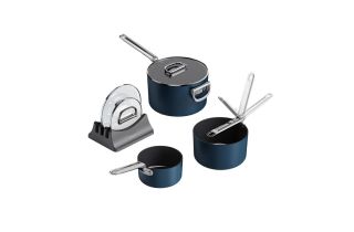Joseph Joseph Space Folding Handle Ceramic Non-stick 3-piece Blue Saucepan Set