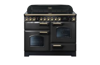 Rangemaster Classic Deluxe 110 Ceramic Range Cooker (Brass Details) - Charcoal Black
