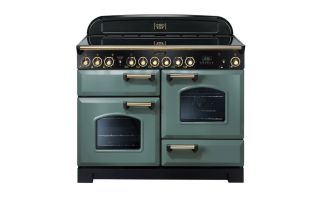 Rangemaster Classic Deluxe 110 Ceramic Range Cooker (Brass Details) - Mineral Green
