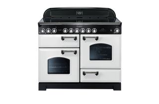 Rangemaster Classic Deluxe 110 Ceramic Range Cooker (Chrome Details) - White