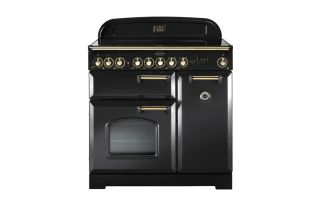 Rangemaster Classic Deluxe 90 Ceramic Range Cooker (Brass Details) - Charcoal Black