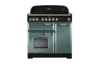 Rangemaster Classic Deluxe 90 Ceramic Range Cooker (Brass Details) - Mineral Green