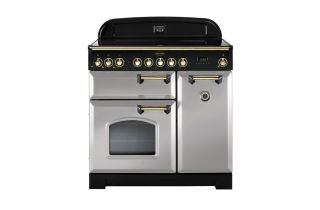 Rangemaster Classic Deluxe 90 Ceramic Range Cooker (Brass Details) - Royal Pearl