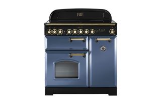 Rangemaster Classic Deluxe 90 Ceramic Range Cooker (Brass Details) - Stone Blue