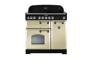 Rangemaster Classic Deluxe 90 Ceramic Range Cooker (Chrome Details) - Cream
