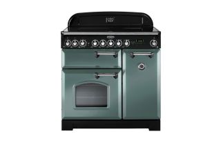 Rangemaster Classic Deluxe 90 Ceramic Range Cooker (Chrome Details) - Mineral Green