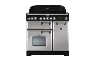 Rangemaster Classic Deluxe 90 Ceramic Range Cooker (Chrome Details) - Royal Pearl