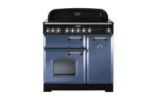 Rangemaster Classic Deluxe 90 Ceramic Range Cooker (Chrome Details) - Stone Blue