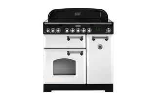 Rangemaster Classic Deluxe 90 Ceramic Range Cooker (Chrome Details) - White