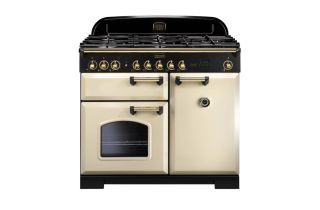 Rangemaster Classic Deluxe 100 Dual Fuel Range Cooker (Brass Details) - Cream