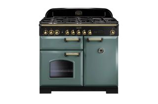 Rangemaster Classic Deluxe 100 Dual Fuel Range Cooker (Brass Details) - Mineral Green