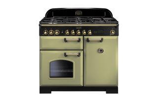 Rangemaster Classic Deluxe 100 Dual Fuel Range Cooker (Brass Details) - Olive Green