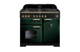 Rangemaster Classic Deluxe 100 Dual Fuel Range Cooker (Brass Details) - Racing Green