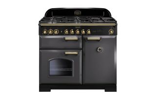 Rangemaster Classic Deluxe 100 Dual Fuel Range Cooker (Brass Details) - Slate