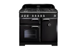 Rangemaster Classic Deluxe 100 Dual Fuel Range Cooker (Chrome Details) - Black