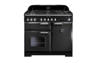 Rangemaster Classic Deluxe 100 Dual Fuel Range Cooker (Chrome Details) - Charcoal Black