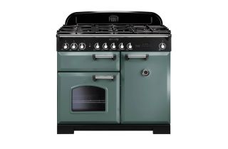 Rangemaster Classic Deluxe 100 Dual Fuel Range Cooker (Chrome Details) - Mineral Green