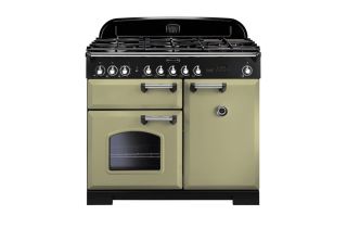 Rangemaster Classic Deluxe 100 Dual Fuel Range Cooker (Chrome Details) - Olive Green