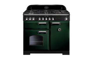 Rangemaster Classic Deluxe 100 Dual Fuel Range Cooker (Chrome Details) - Racing Green