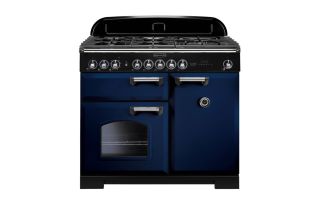 Rangemaster Classic Deluxe 100 Dual Fuel Range Cooker (Chrome Details) - Regal Blue