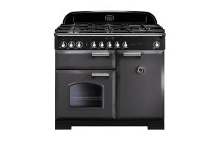 Rangemaster Classic Deluxe 100 Dual Fuel Range Cooker (Chrome Details) - Slate