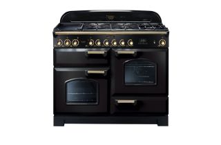 Rangemaster Classic Deluxe 110 Dual Fuel Range Cooker (Brass Details) - Black