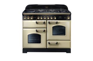 Rangemaster Classic Deluxe 110 Dual Fuel Range Cooker (Brass Details) - Cream