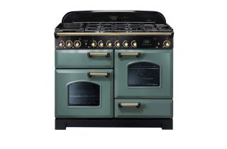 Rangemaster Classic Deluxe 110 Dual Fuel Range Cooker (Brass Details) - Mineral Green