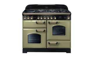 Rangemaster Classic Deluxe 110 Dual Fuel Range Cooker (Brass Details) - Olive Green