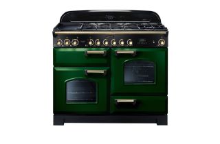 Rangemaster Classic Deluxe 110 Dual Fuel Range Cooker (Brass Details) - Racing Green