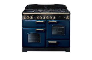 Rangemaster Classic Deluxe 110 Dual Fuel Range Cooker (Brass Details) - Regal Blue