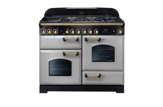 Rangemaster Classic Deluxe 110 Dual Fuel Range Cooker (Brass Details) - Royal Pearl