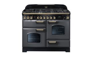 Rangemaster Classic Deluxe 110 Dual Fuel Range Cooker (Brass Details) - Slate