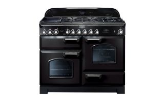 Rangemaster Classic Deluxe 110 Dual Fuel Range Cooker (Chrome Details) - Black
