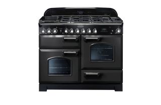 Rangemaster Classic Deluxe 110 Dual Fuel Range Cooker (Chrome Details) - Charcoal Black