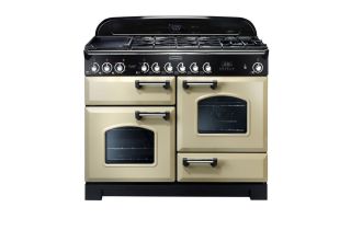 Rangemaster Classic Deluxe 110 Dual Fuel Range Cooker (Chrome Details) - Cream