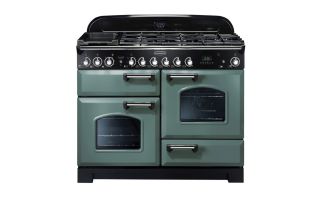 Rangemaster Classic Deluxe 110 Dual Fuel Range Cooker (Chrome Details) - Mineral Green