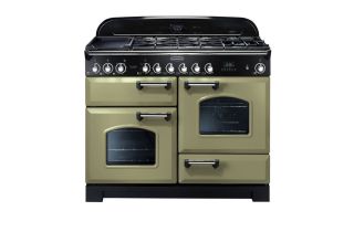 Rangemaster Classic Deluxe 110 Dual Fuel Range Cooker (Chrome Details) - Olive Green