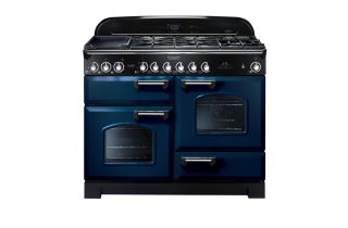 Rangemaster Classic Deluxe 110 Dual Fuel Range Cooker (Chrome Details) - Regal Blue