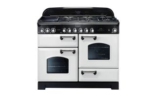 Rangemaster Classic Deluxe 110 Dual Fuel Range Cooker (Chrome Details) - White