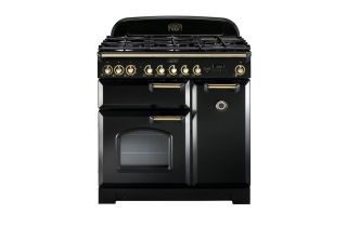 Rangemaster Classic Deluxe 90 Dual Fuel Range Cooker (Brass Details) - Black