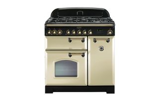 Rangemaster Classic Deluxe 90 Dual Fuel Range Cooker (Brass Details) - Cream