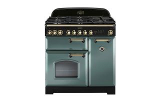 Rangemaster Classic Deluxe 90 Dual Fuel Range Cooker (Brass Details) - Mineral Green