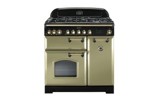 Rangemaster Classic Deluxe 90 Dual Fuel Range Cooker (Brass Details) - Olive Green