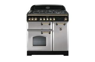 Rangemaster Classic Deluxe 90 Dual Fuel Range Cooker (Brass Details) - Royal Pearl