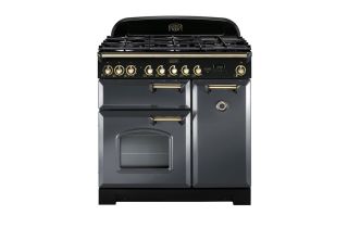 Rangemaster Classic Deluxe 90 Dual Fuel Range Cooker (Brass Details) - Slate