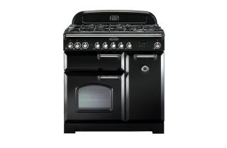 Rangemaster Classic Deluxe 90 Dual Fuel Range Cooker (Chrome Details) - Black