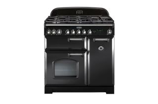 Rangemaster Classic Deluxe 90 Dual Fuel Range Cooker (Chrome Details) - Charcoal Black