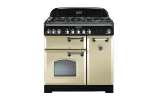Rangemaster Classic Deluxe 90 Dual Fuel Range Cooker (Chrome Details) - Cream