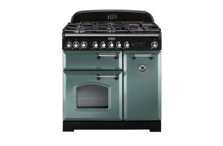 Rangemaster Classic Deluxe 90 Dual Fuel Range Cooker (Chrome Details) - Mineral Green